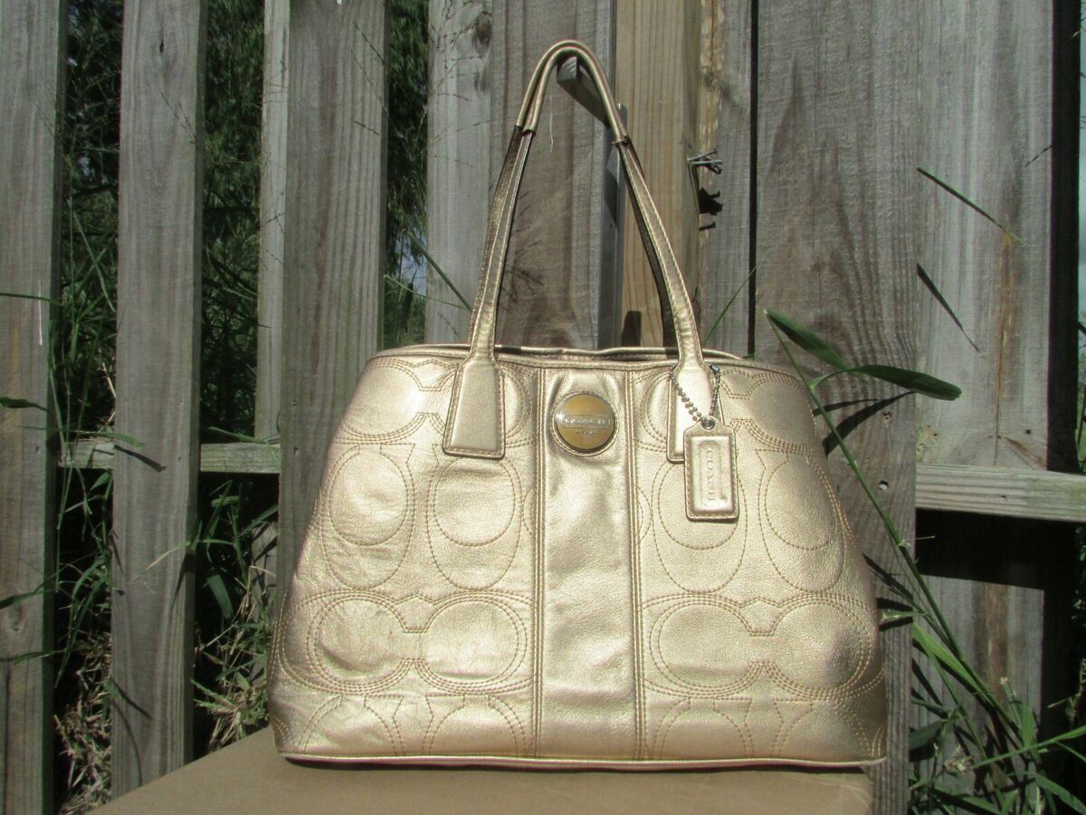 Coach Gold Metallic Leather Signature Stitched Satchel Coach Gold Metallic Leather Signature Stitched Satchel