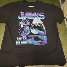 Jaws  Amity Island- Adult Short Sleeve Black Shirt - Size Large