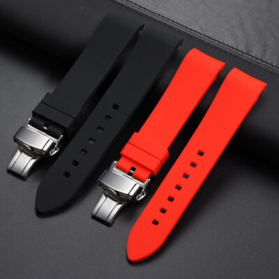 Curved Bracelet Silicone Rubber Replacement Watch Band Strap Butterfly Clasp
