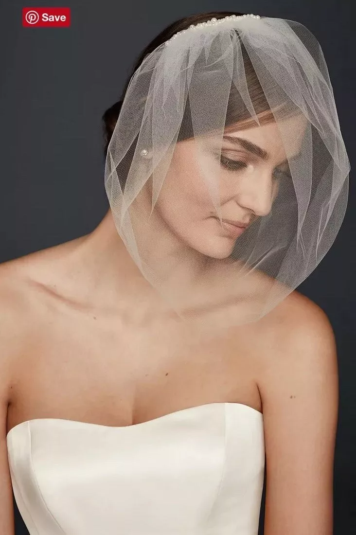 Pearl Bridal Blusher, Short Length Tulle Veils