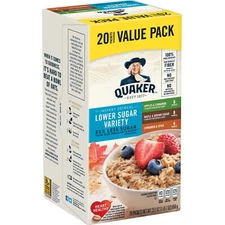 Quaker Instant Oatmeal, Lower Sugar Variety Pack, Value Pack, 20 Packets