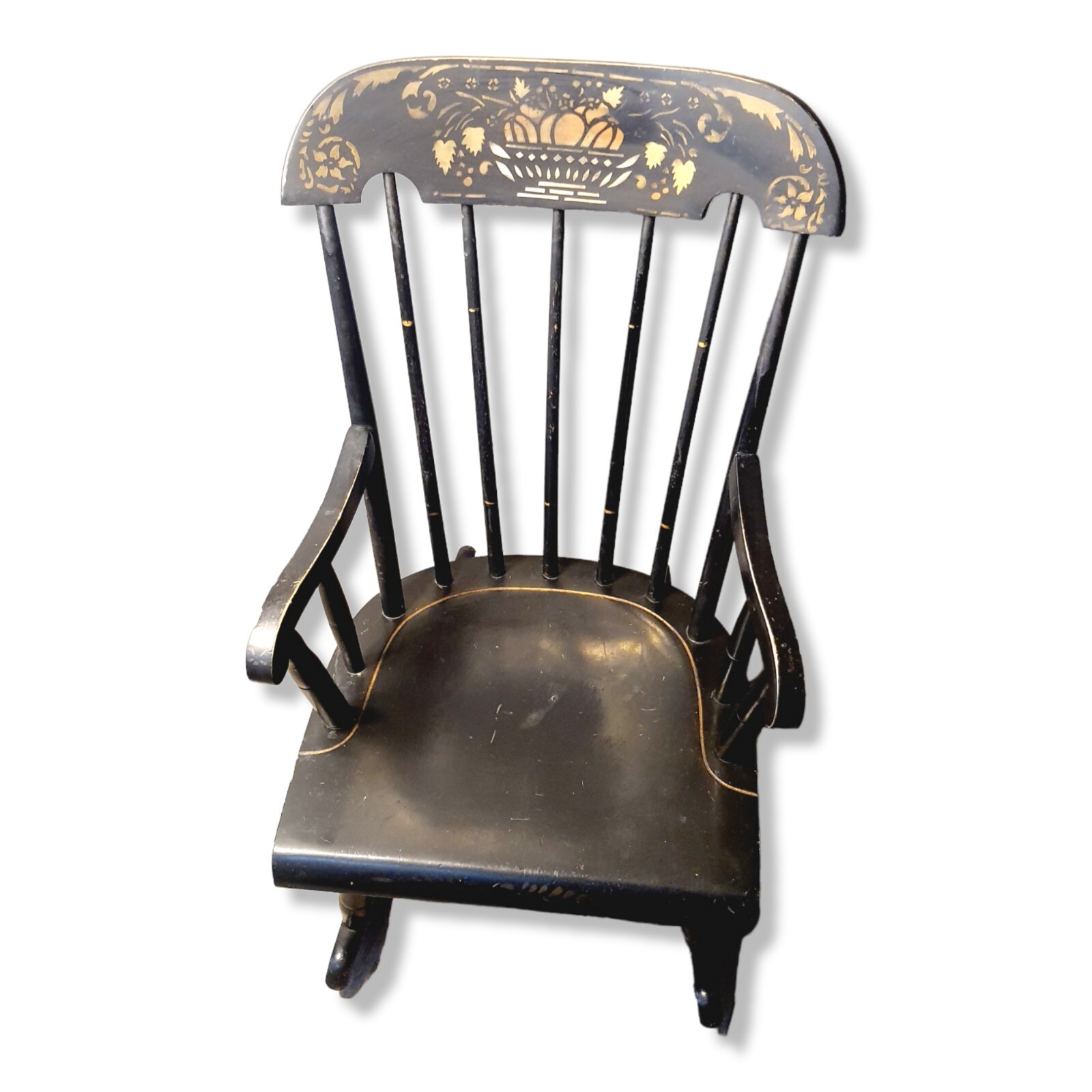Nichols & Stone Vtg Childs Rocking Chair Black w Gold Stencil Hitchcock