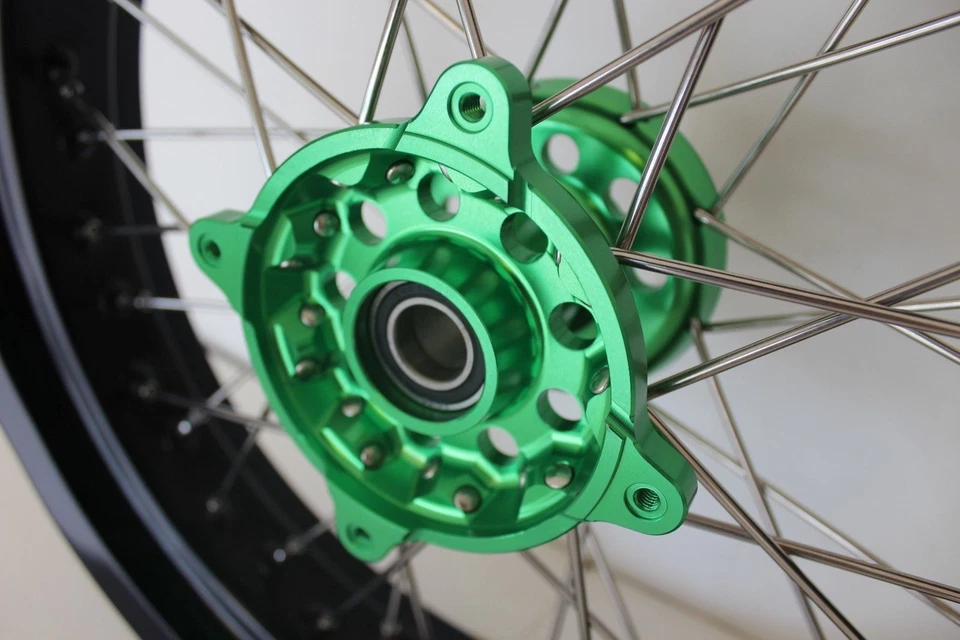 Ruedas Kawasaki KX250F KX450F buje verde llanta negra 17" 2006/2018 Supermoto Foto 2 de 4