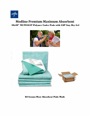 30x30'' Medline Prem SUPER ABSORBENT Underpads Protects up to 12hrs MUP0305P 90ct