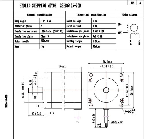 Nema23 76mm shaft 6.35mm stepper motor 56.4x56.4x76mm 1.89Nm 2.8A - Picture 3 of 3