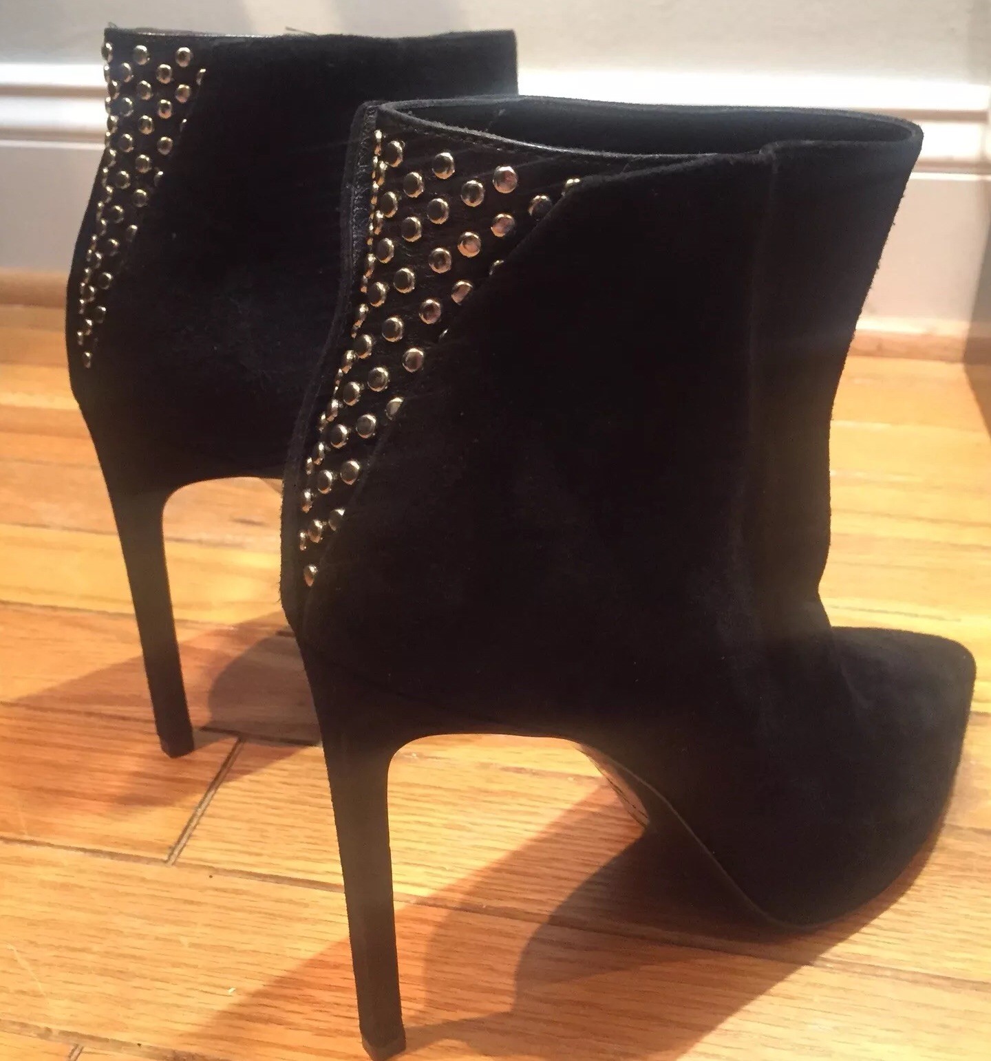 ?$1395 Saint Laurent Paris NWT Womens Black Suede Stiletto Booties Studs Sz 39