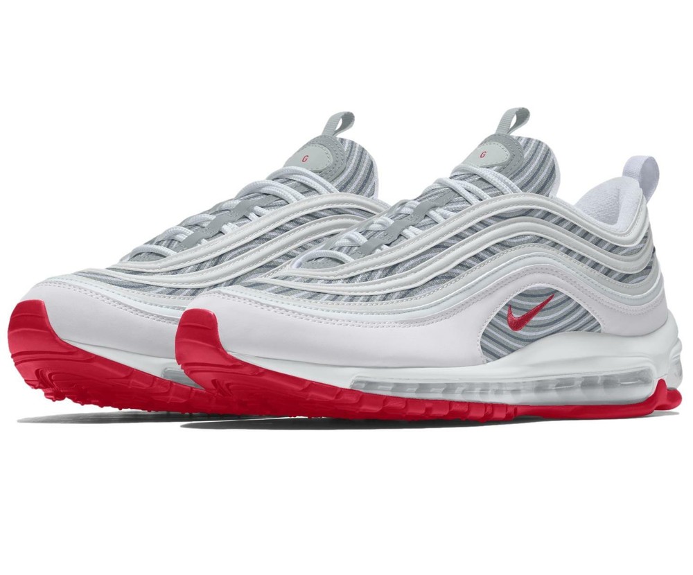 Nike Air Max 97 ID By You Women's Shoes Grey Fog Light Fusion Red DJ3180-991