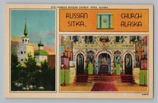 Sitka Alaska AK Russian Church Linen Postcard 1944