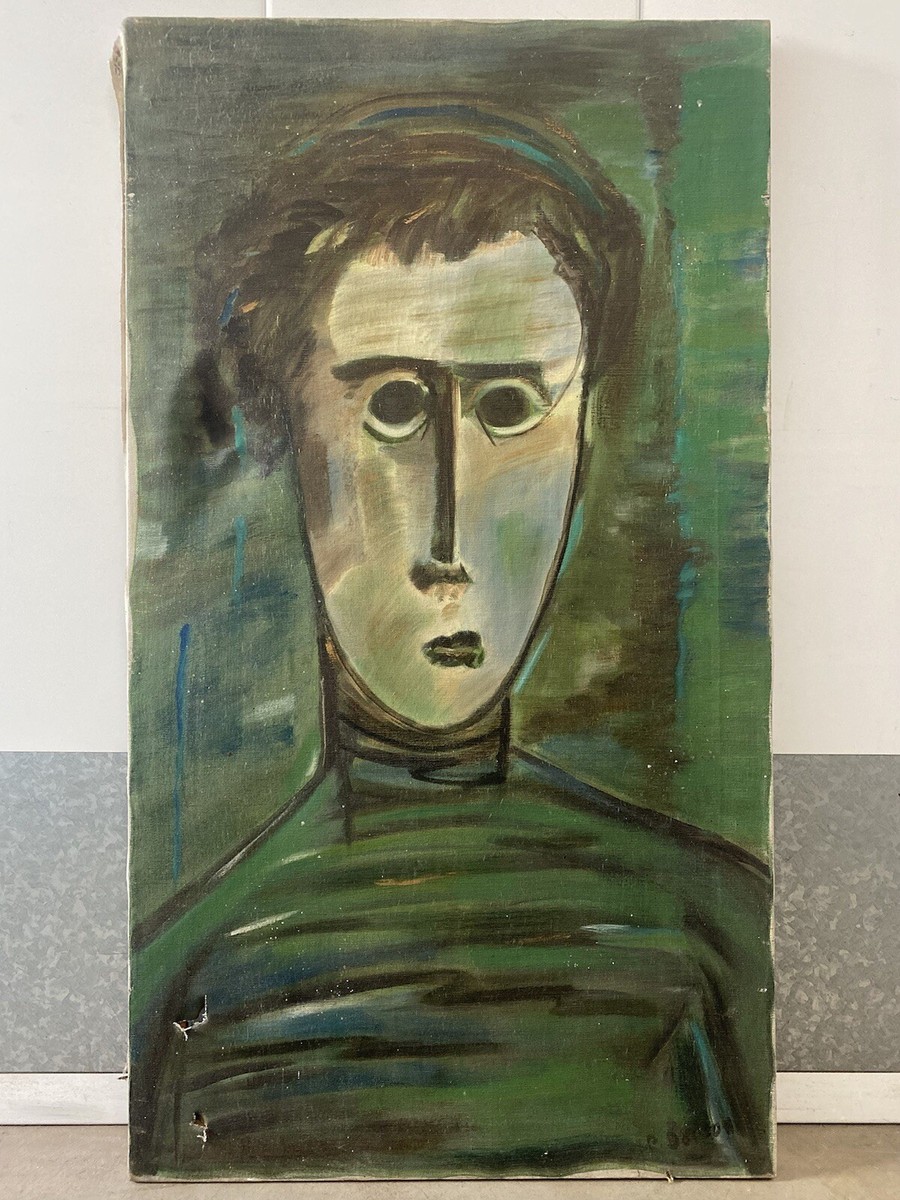 🔥 Vintage Modern Mid Century Haunted BEATNIK Portrait Painting