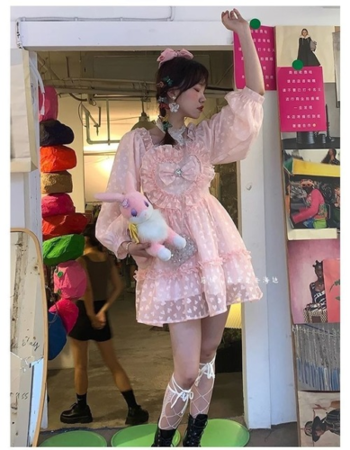 Pink Sweet Lolita Japanese Kawaii Party Mini Dress Korean Lace Princess Dress - Picture 9 of 13