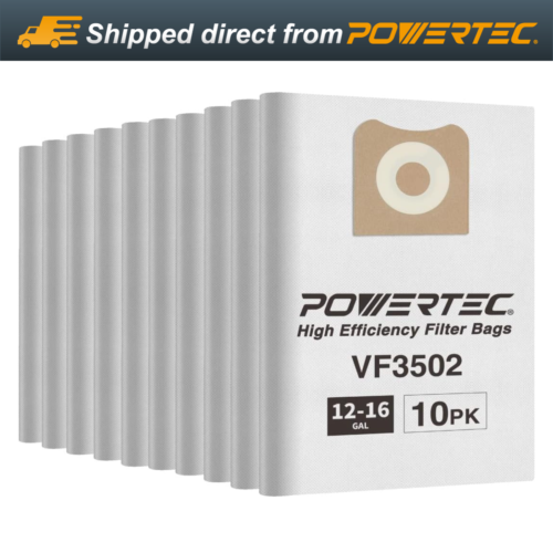 POWERTEC 75002-P5 (10PK) Filter Bags for Ridgid VF3502 12-16 Gal Wet Dry Vacuum - Picture 1 of 7