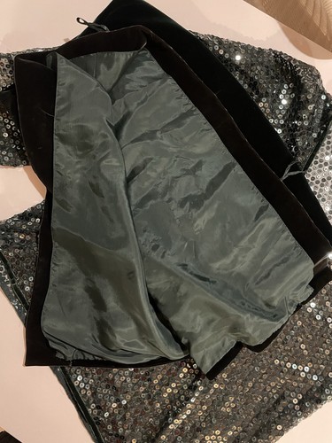 1970s Oscar de la Renta Vintage Dress Set Top Skirt Blouse Green Sequin Velvet - Picture 10 of 15