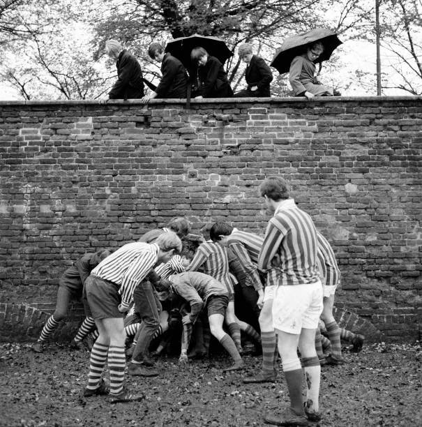 The Eton Wall Game Windsor United Kingdom Eton Schoolboys Taking P- Old Photo 1