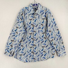 Alan Flusser Paisley Print Long Sleeve Button Up Shirt Mens Large Blue Floral