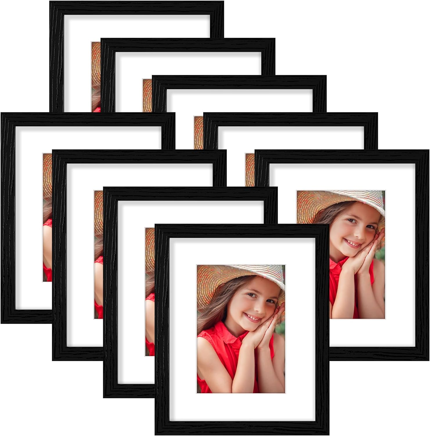 8X10 Picture Frames Set of 9, Display 5X7 Pictures with Mat or 8X10 without Mat,-image