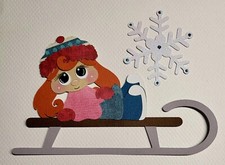 Sledding Girl Red Hair. Scrapbook, Card Making Paper Piecing