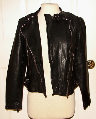 NWT Lauren Ralph Lauren sz 12 Petite black lamb leather moto-style