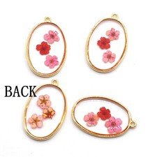 Clearance 8PCS Gold Tone Real Dried Daffodil Flower Resin Oval Pendant GBY06