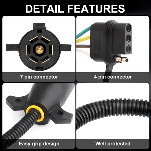 Truck RV Blade 7-Way to 4-Way Flat Trailer Wiring Adapter Connector Plug 7/4 Pin - Bild 6 von 10