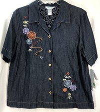 City Blues By Koret Denim Blue Button Down Blouse NWT Women's Size Large-230