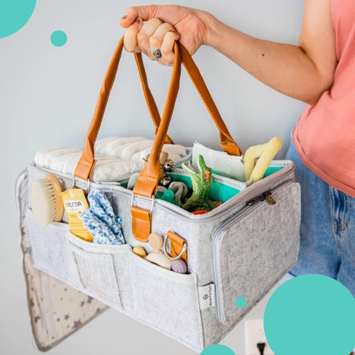 Baby Diaper Caddy Organizer with Lid, Multiple Compartments Baby Caddy, Waterpro - Picture 3 of 11