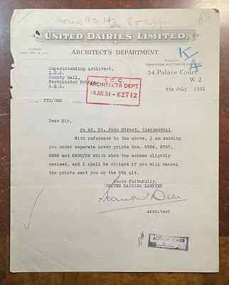 United Dairies Limited 1931, Palace Court, London Letter