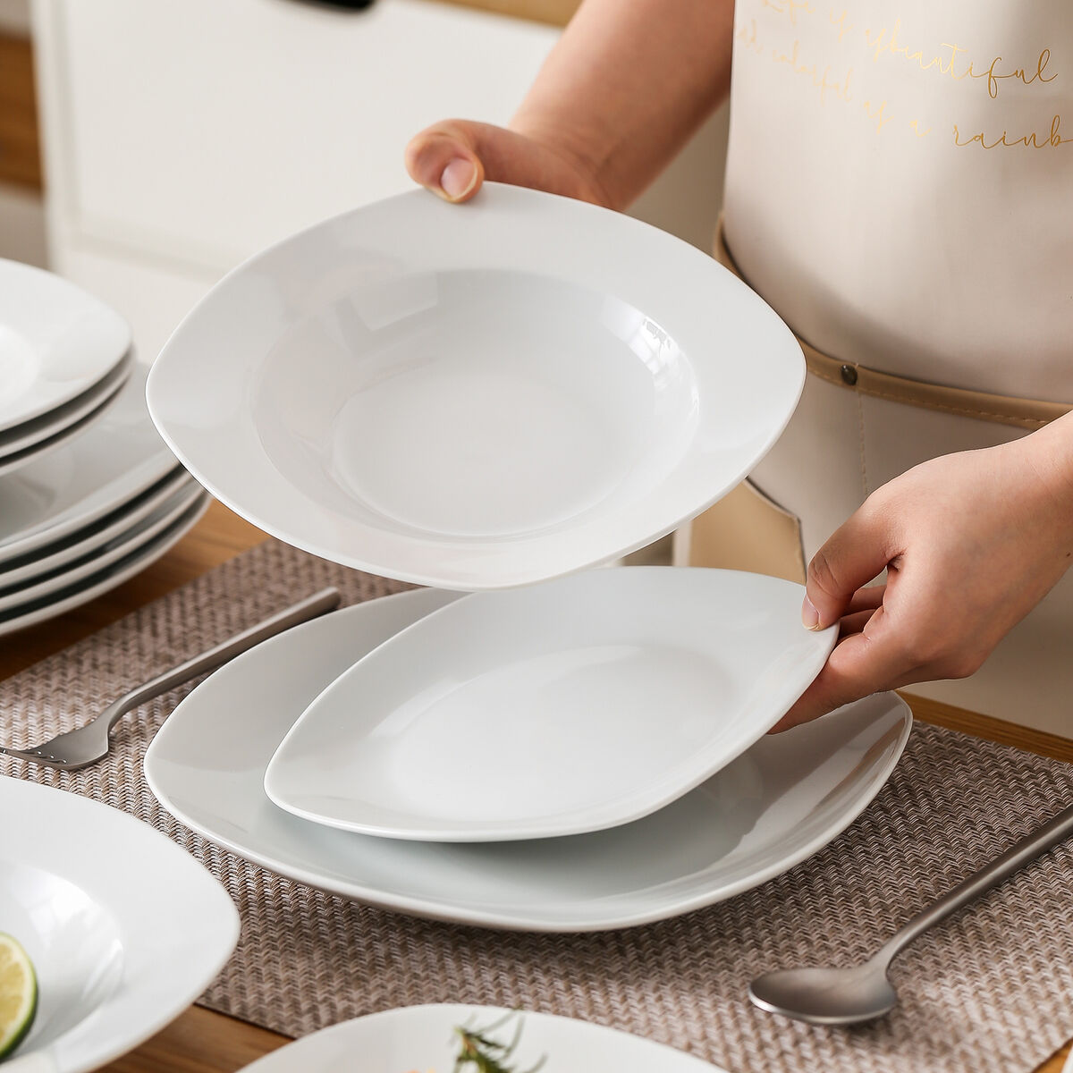 MALACASA Series Elisa, Porcelain Dinnerware Set Gray-white