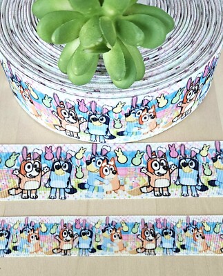 7/8 & 1.5'' (1 YD) Blue Dog Easter Ribbon Bunny Ears Easter Egg Basket Bingo