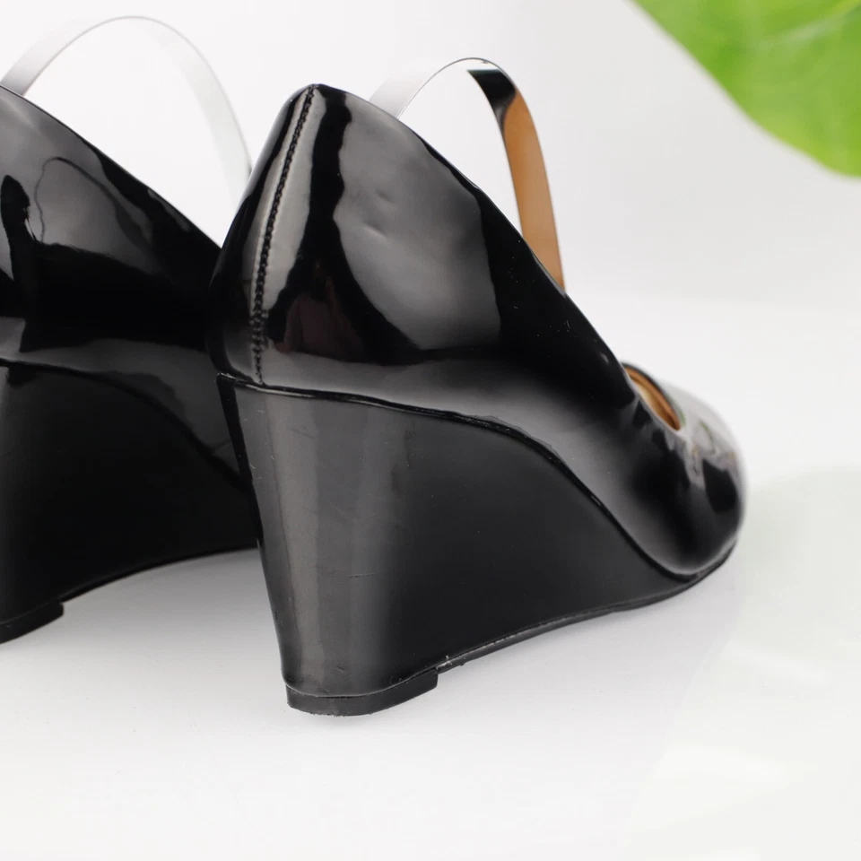 J Crew 女式 Sylvia 泵码 7 黑色漆皮楔形鞋跟舒适正装鞋优雅 — 第 4/4 张图片