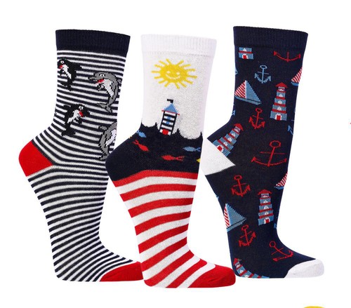 Kinder-Socken, maritime Motive, Baumwolle, handgekettelte flache Naht, 3 Paar - Bild 1 von 4