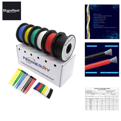 Fermerry 30 AWG Litzendraht Silikon verzinnte Kupferdrahtspule je 15m 50 Fuß ...