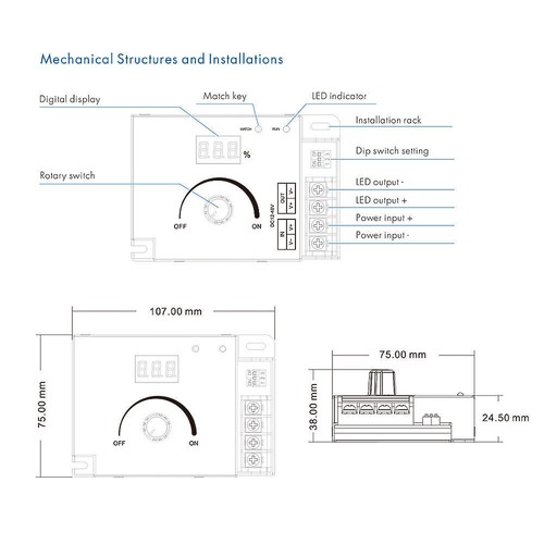 12-48V 480W PWM LED Dimmer 2,4G drahtlose Fernbedienung für einfarbigen Streifen - Bild 4 von 16