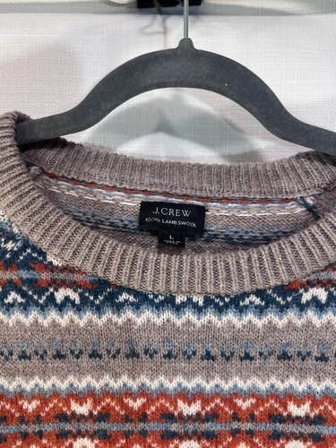 Men's J Crew Fair Isle Sweater 100% Lambs Wool Crew Neck Pullover Size Large - Picture 2 of 20
