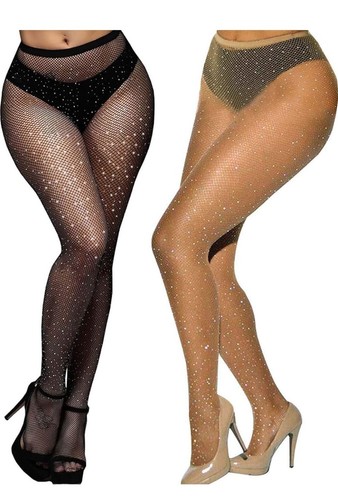 2 Pack Glitter Pattern Sheer Fishnet Tights Size Small High Waist Mesh Pantyhose - Picture 1 of 7