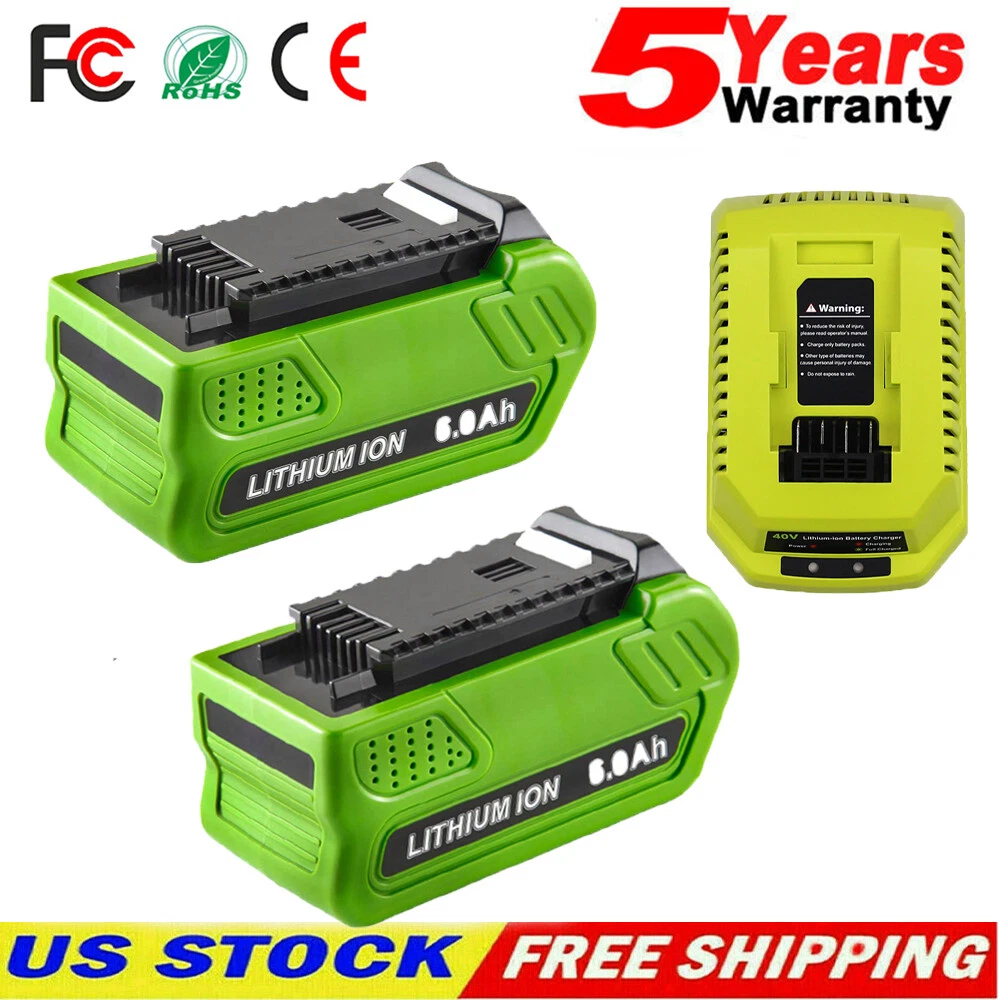 40V 6.0Ah Battery Rapid Charger For Greenworks 40 Volt Lithium
