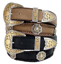 Western Gold Horseshoe Berry Concho Genuine Leather Belt 1-1/2" 38mm Wide