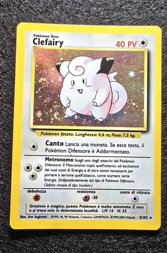 Pokemon Clefairy 5/102 Set Base RARA HOLO Anno 1999 Vintage Discrete Condizioni