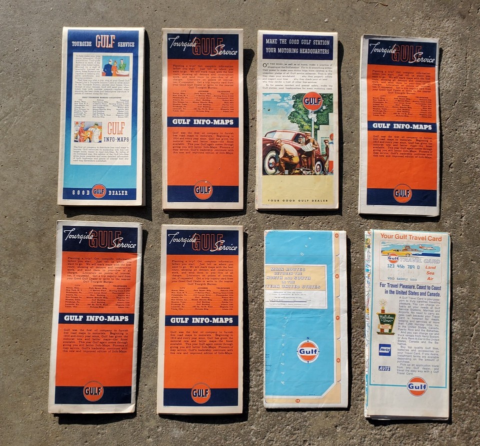 (8) Vintage Gulf Oil Co. Tour Guide Road Maps 1940's & 60's Wash. D.C