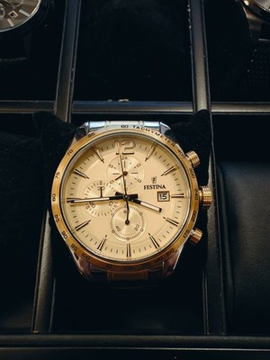 Festina Herren-Armbanduhr Chronograph Edelstahl Gold Silber