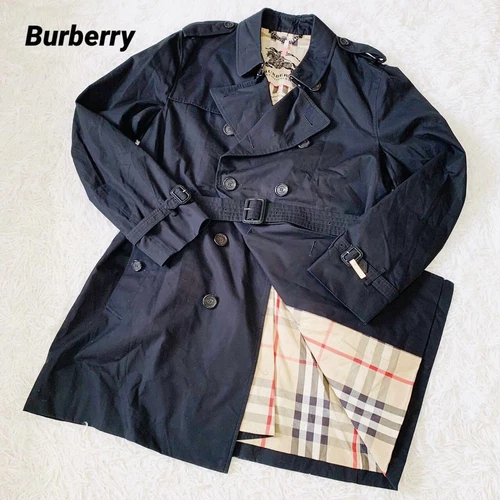 Current Burberry Kensington Trench Coat Nero Nova Check Uomo #EB ZHA
