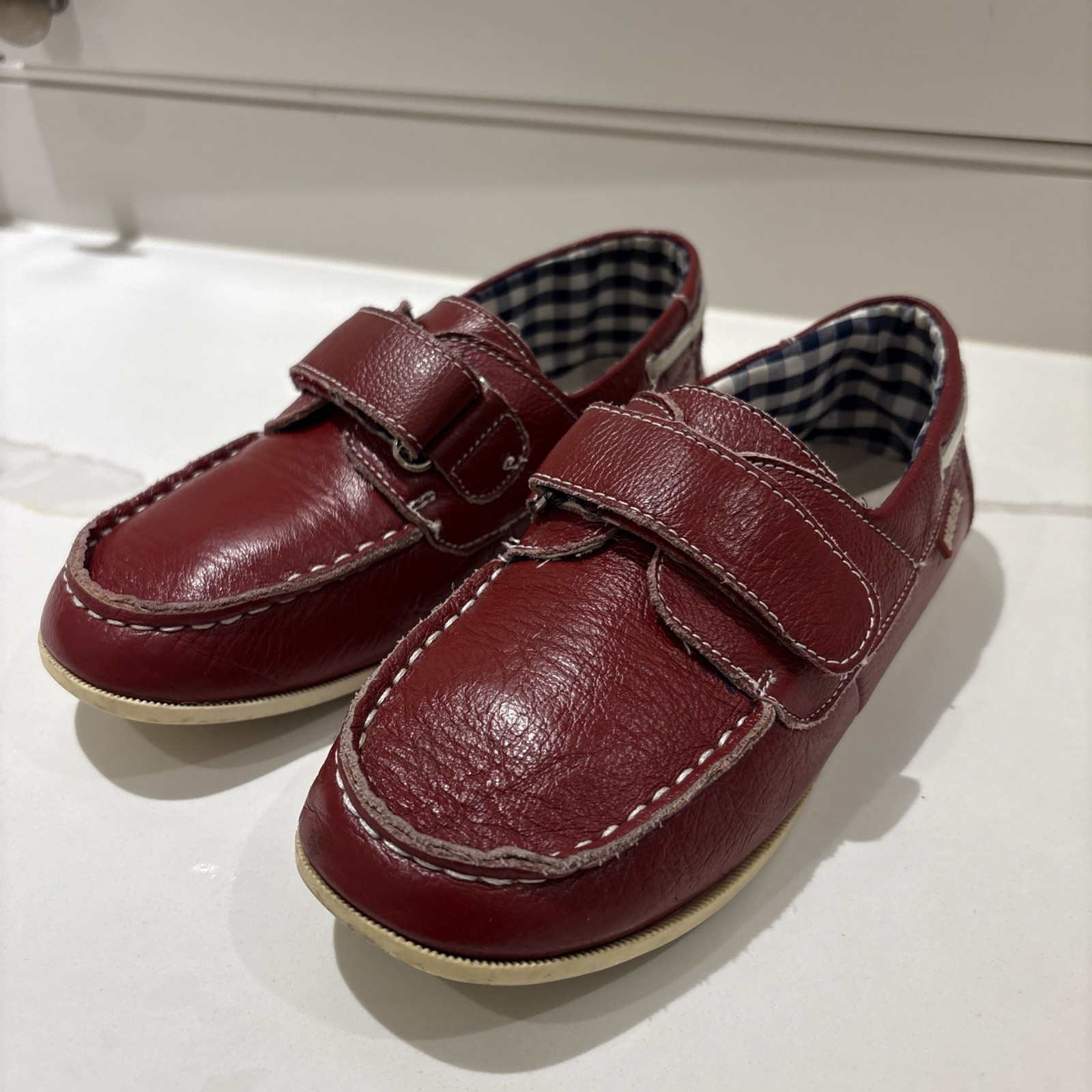 Bubble Bobble Niños Cuero Rojo Cubierta Barco Zapatos UK1 EU32