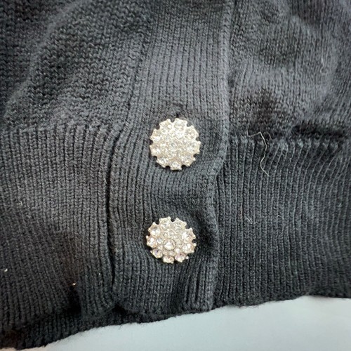 Ryegrass Cardigan L Black Cotton Cashmere Blend Puff Sleeve Rhinestone Buttons - Picture 6 of 8