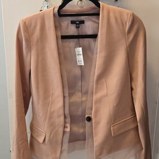 Gap Women s Beige Open Front Lined Blazer Jacket Long Sleeve Polyester Size 2