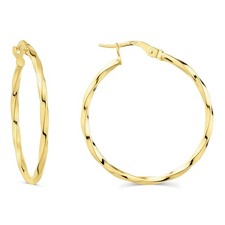 9ct Solid Gold Twisted Hoop Earrings 25mm for Ladies UK Hallmarked Made in Italy