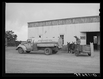 Pie Town New Mexico 1940 Homesteader Burro Cart Filling Station Standard Oil