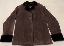 🔥Real Suede🔥Chocolate Brown Leather Jacket Coat Faux Fur XL Women’s Looks New