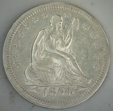 1854 Seated Liberty Silver Quarter Coin with Arrows Circulated XF 25c Cleaned