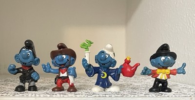 1978 & 1981 Peyo Smurfs Figures Schleich Chimney Sweep Cowboy Alchemist Magician