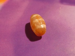 ANCIENT PYU KUSHAN LINE DECORATED TUBULAR 3 STRIPE BARREL BEAD 9.8 5.8 MM