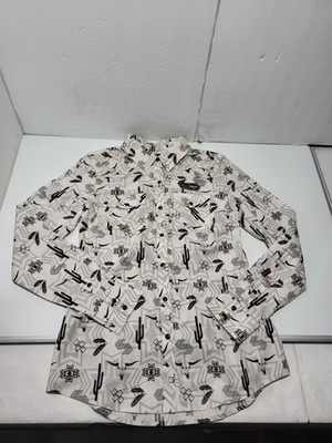 Rock & Roll Denim Long Sleeve Shirt Women White Black Pearl Snap New Other